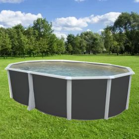 Piscine d&eacute;montable : Kit piscine acier Ibiza anthracite liner sable ovale 550x366cm haut 132 cm filtration &eacute;chelle Torrente Toi