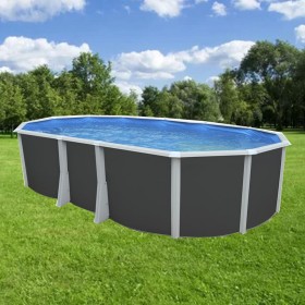 Piscine d&eacute;montable : Kit piscine acier Ibiza anthracite ovale 640x366cm haut 132 cm filtration &eacute;chelle Torrente Toi