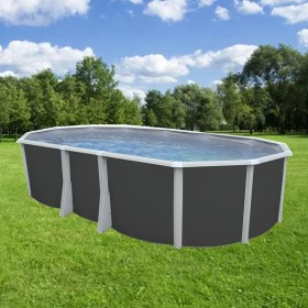 Piscine d&eacute;montable : Kit piscine acier Ibiza anthracite liner gris ovale 640x366cm haut 132 cm filtration &eacute;chelle Torrente Toi
