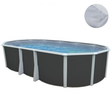 Kit piscine acier Ibiza anthracite liner sable ovale 640x366cm haut 132 cm filtration échelle Torrente Toi