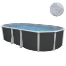Kit piscine acier Ibiza anthracite liner sable ovale 640x366cm haut 132 cm filtration &eacute;chelle Torrente Toi