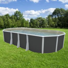 Piscine d&eacute;montable : Kit piscine acier Ibiza anthracite liner sable ovale 915x457cm haut 132 cm filtration &eacute;chelle Torrente Toi