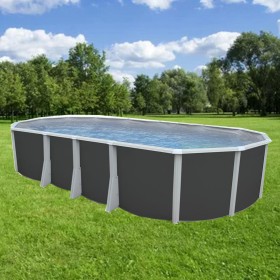 Piscine d&eacute;montable : Kit piscine acier Ibiza anthracite liner gris ovale 915x457cm haut 132 cm filtration &eacute;chelle Torrente Toi