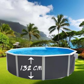 Piscine d&eacute;montable : Kit piscine acier ronde Magnum Anthracite liner bleu haut 132cm filtration &eacute;chelle Torrente Toi