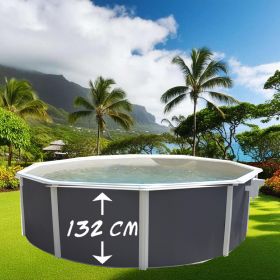 Piscine d&eacute;montable : Kit piscine acier ronde Magnum Anthracite liner sable haut 132cm filtration &eacute;chelle Torrente Toi