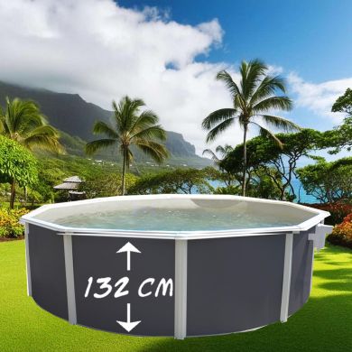 Kit piscine acier ronde Magnum Anthracite liner bleu haut 132cm filtration échelle Torrente Toi