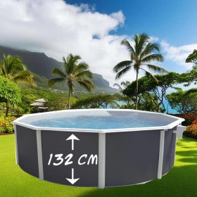 Piscine d&eacute;montable : Kit piscine acier ronde Magnum Anthracite liner gris haut 132cm filtration &eacute;chelle Torrente Toi