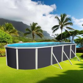 Kit piscine acier anthracite Magnum ovale haut 132 cm liner bleu filtration échelle Torrente Toi
