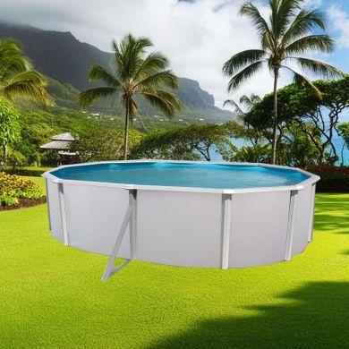 Kit piscine acier Mallorca blanc ovale 500x366cm haut 120 cm filtration échelle Torrente Toi pas cher