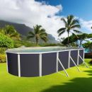 Kit piscine acier anthracite Magnum ovale haut 132 cm liner bleu filtration &eacute;chelle Torrente Toi