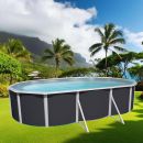Kit piscine acier anthracite Magnum ovale haut 132 cm liner sable filtration &eacute;chelle Torrente Toi
