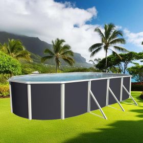 Piscine d&eacute;montable : Kit piscine acier anthracite Magnum ovale haut 132 cm liner gris filtration &eacute;chelle Torrente Toi