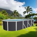 Kit piscine acier anthracite Magnum ovale haut 132 cm liner sable filtration &eacute;chelle Torrente Toi