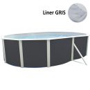 Kit piscine acier anthracite Magnum ovale haut 132 cm liner sable filtration &eacute;chelle Torrente Toi
