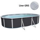 Kit piscine acier anthracite Magnum ovale haut 132 cm liner sable filtration &eacute;chelle Torrente Toi