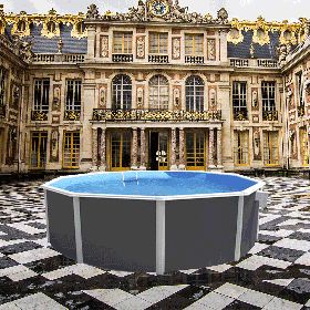 Piscine d&eacute;montable : Kit piscine acier ronde anthracite Prestige haut 120 cm liner bleu 60/100 filtration &eacute;chelle Torrente Toi