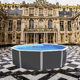 Kit piscine acier ronde Prestige anthracite haut 132cm liner bleu 60/100 filtration échelle Torrente Toi
