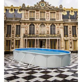 Piscine d&eacute;montable : Kit piscine acier haut 132 cm Prestige blanc ovale liner 60/100 filtration &eacute;chelle Torrente Toi