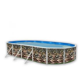 Piscine d&eacute;montable : Kit piscine acier Decoh'pool Mur de pierre ovale 4 tailles disponibles haut 120 cm filtration &eacute;chelle Torrente Toi