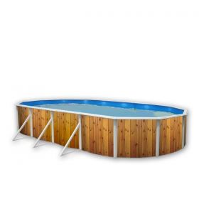 Piscine d&eacute;montable : Kit piscine acier Decoh'pool Bois vein&eacute; ovale 4 tailles disponibles haut 120 cm filtration &eacute;chelle Torrente Toi