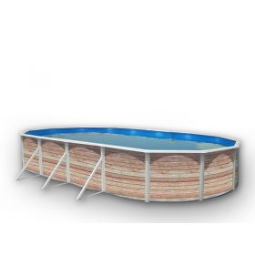 Piscine d&eacute;montable : Kit piscine acier Decoh'pool bois de Pin ovale 4 tailles disponibles haut 120 cm filtration &eacute;chelle Torrente Toi