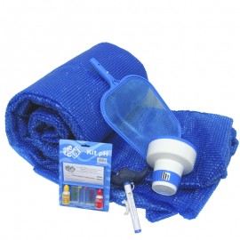 Kit été piscine ronde composé d'une bâche à bulles épuisette de surface distributeur chlore thermomètre kit contrôle PH