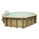 Piscine bois Ocea Ubbink Diam 580cm H 130cm liner bleu sable gris