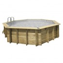 Piscine bois Ocea Ubbink Diam 580cm H 130cm liner bleu sable gris