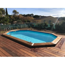 Piscine bois Azura Ubbink 300x400cm H 120cm liner bleu ou sable octogonale allongé