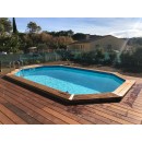 Piscine bois Azura Ubbink 300x400cm H 120cm liner bleu ou sable octogonale allong&eacute;