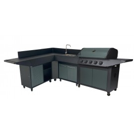 Kit Cuisine d'Été BURN Cook'in Garden en angle avec Barbecue, Desserte et Évier