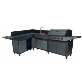 Autres Accessoires Piscine : Kit Cuisine d'&Eacute;t&eacute; BURN Cook'in Garden en angle avec Barbecue, Desserte et &Eacute;vier