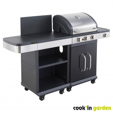 Cuisine d'Été Fidgi Cook'in Garden Barbecue Gaz 3 Brûleurs avec Desserte