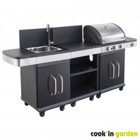 Autres Accessoires Piscine : Cuisine d'&Eacute;t&eacute; Fidgi Cook'in Garden Barbecue Gaz 3 Br&ucirc;leurs avec Desserte et &eacute;vier