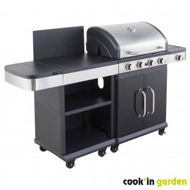 Cuisine d'Été Fidgi Cook'in Garden Barbecue Gaz 4 Brûleurs avec Desserte