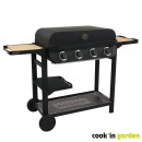 Barbecue Gaz Flavo 80 Cook'in Garden 4 Br&ucirc;leurs Plancha Thermom&egrave;tre sur chariot