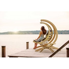 Autres Accessoires Piscine : Fauteuil Suspendu Swing Chair avec support avec Coussin R&eacute;versible Gris/Taupe | Confort Premium | Amazonas